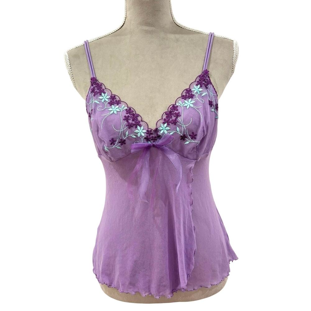 NWT Y2K Vintage Victoria’s Secret Mesh Cami Dainty Coquette Fairy Purple Blue M